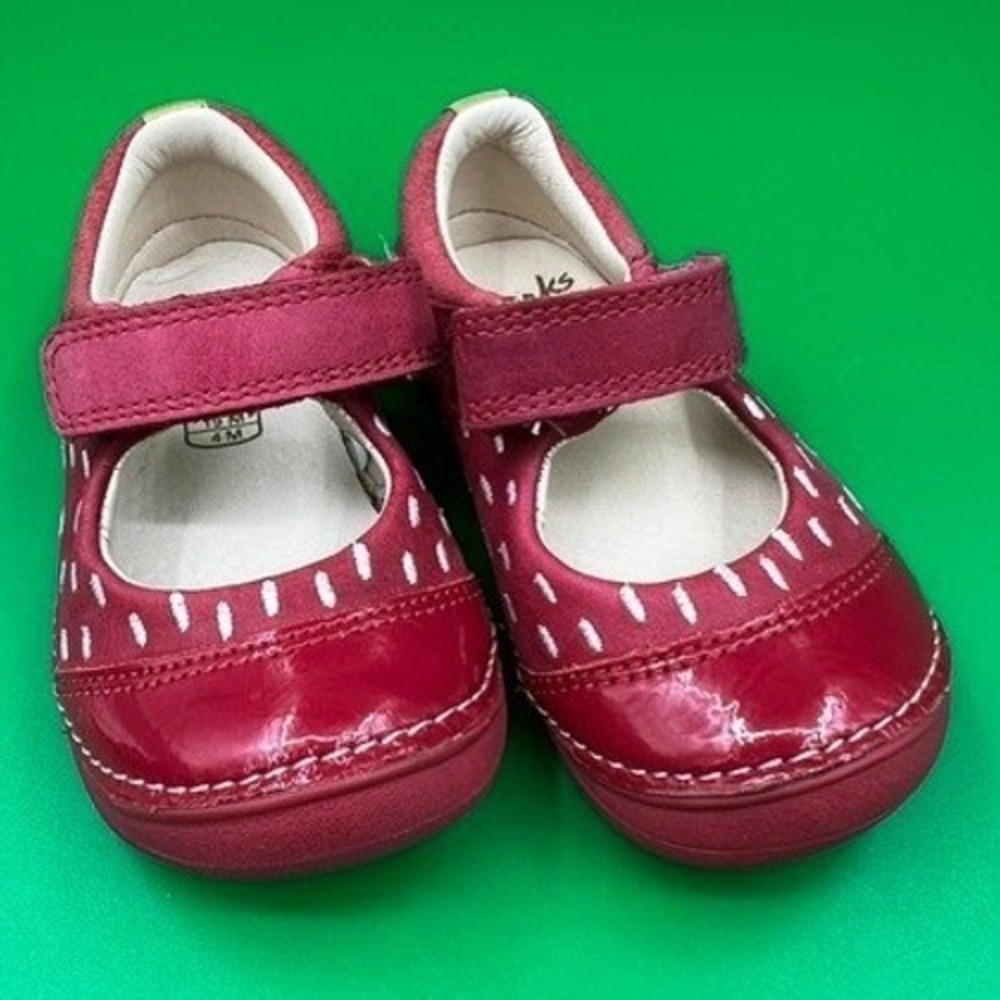 Clarks Softly Lou FST Mary Jane Toddler Girls Size 4M Pink Leather Suede Shoes